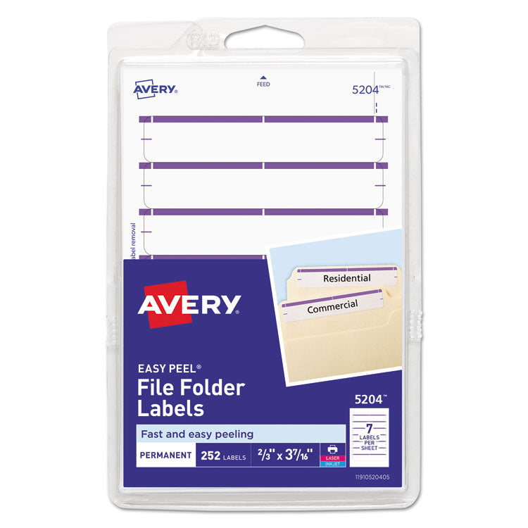 Avery - Printable 4" x 6" - Permanent File Folder Labels, 0.69 x 3.44, White, 7/Sheet, 36 Sheets/Pack, (5204)