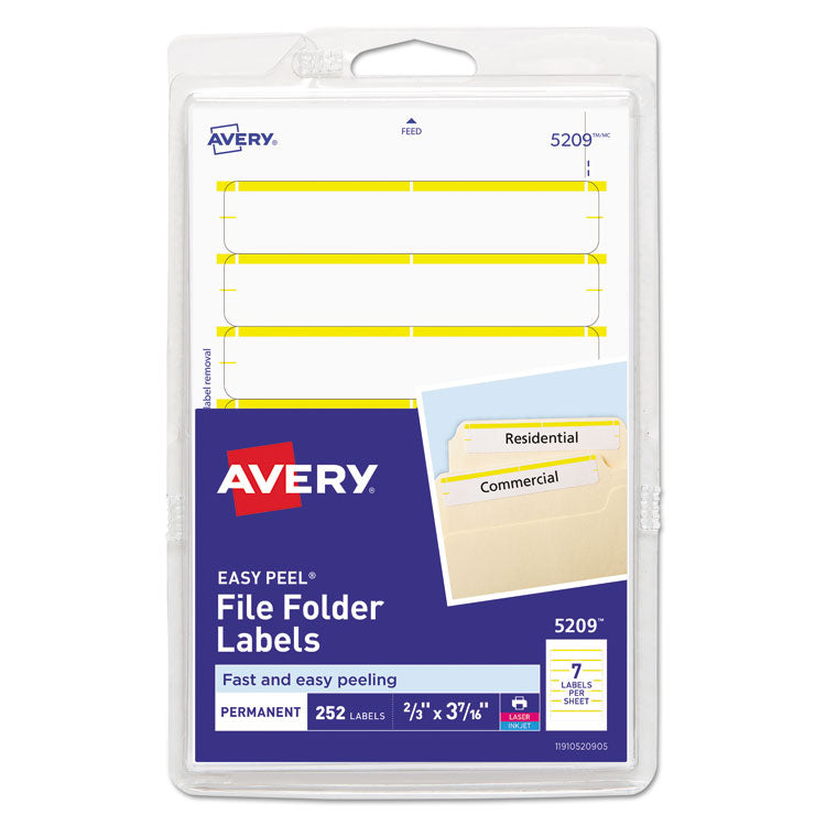 Avery - Printable 4" x 6" - Permanent File Folder Labels, 0.69 x 3.44, White, 7/Sheet, 36 Sheets/Pack, (5209)