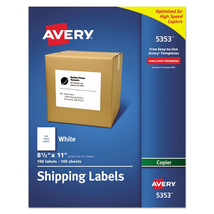 Avery - Copier Mailing Labels, Copiers, 8.5 x 11, White, 100/Box