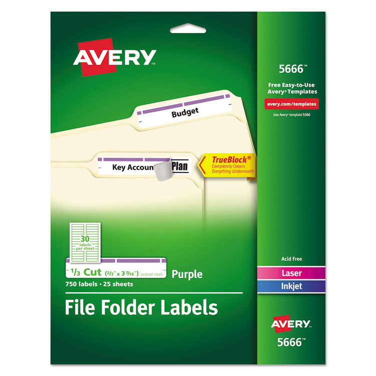 Avery - Permanent TrueBlock File Folder Labels with Sure Feed Technology, 0.66 x 3.44, White, 30/Sheet, 25 Sheets/Pack (4843355)