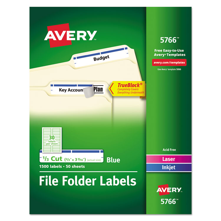 Avery - Permanent TrueBlock File Folder Labels with Sure Feed Technology, 0.66 x 3.44, White, 30/Sheet, 50 Sheets/Box (5628333)