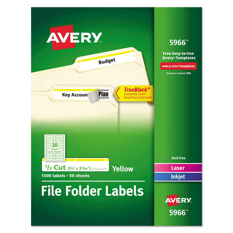 Avery - Permanent TrueBlock File Folder Labels with Sure Feed Technology, 0.66 x 3.44, White, 30/Sheet, 50 Sheets/Box (5352802)