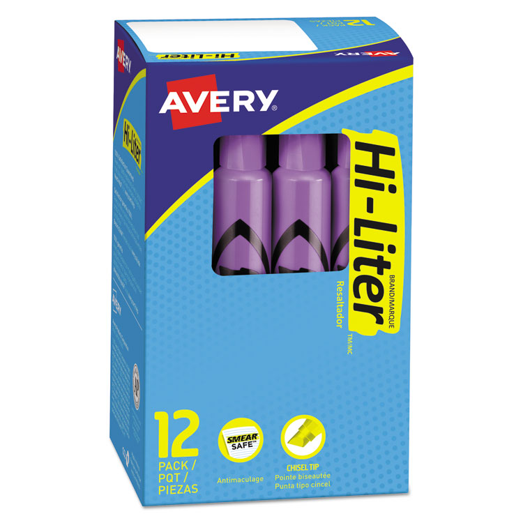 Avery - HI-LITER Desk-Style Highlighters, Fluorescent Purple Ink, Chisel Tip, Purple/Black Barrel, Dozen