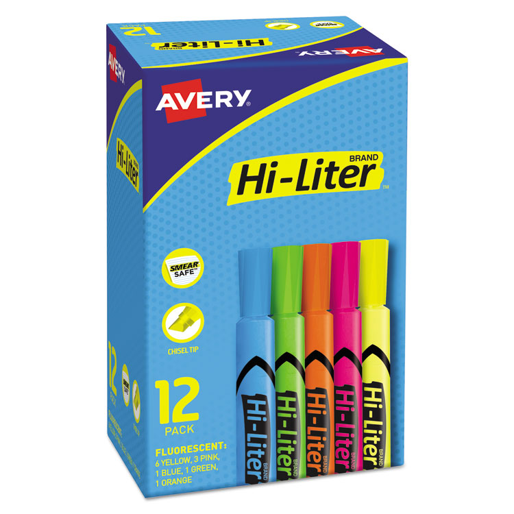 Avery - HI-LITER Desk-Style Highlighters, Assorted Ink Colors, Chisel Tip, Assorted Barrel Colors, Dozen