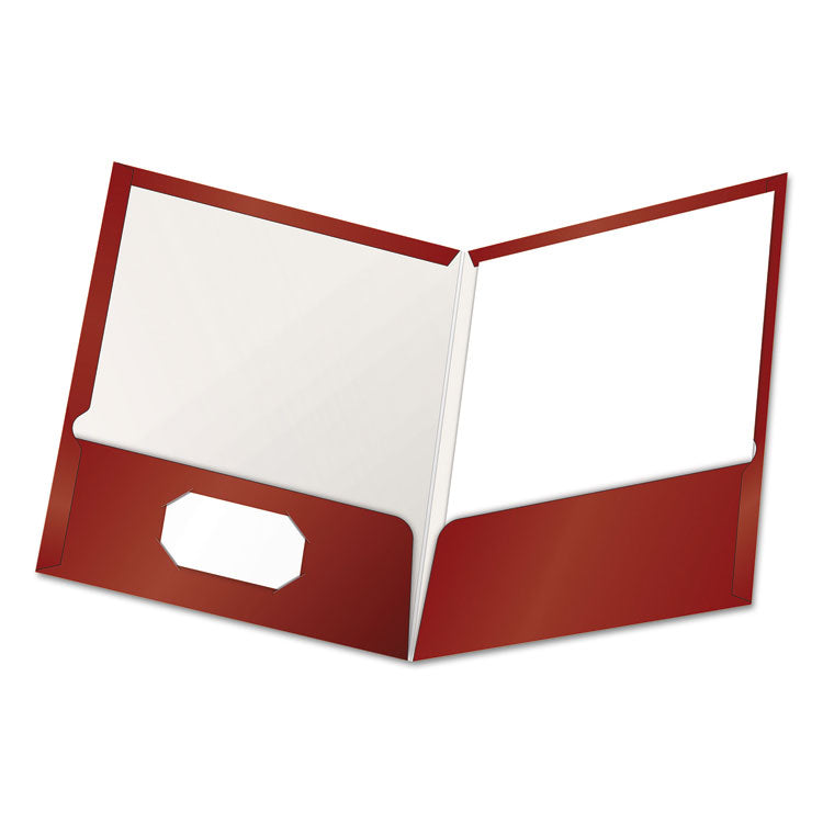 Oxford - High Gloss Laminated Paperboard Folder, 100-Sheet Capacity, 11 x 8.5, Crimson, 25/Box