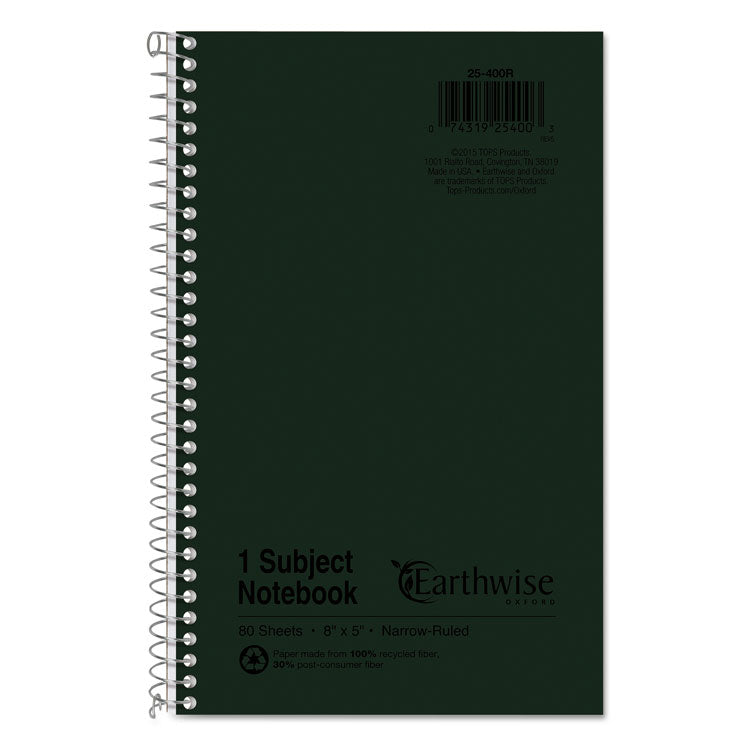 Oxford - Earthwise by Oxford Recycled One-Subject Notebook, Narrow Rule, Green Cover, (80) 8 x 5 Sheets