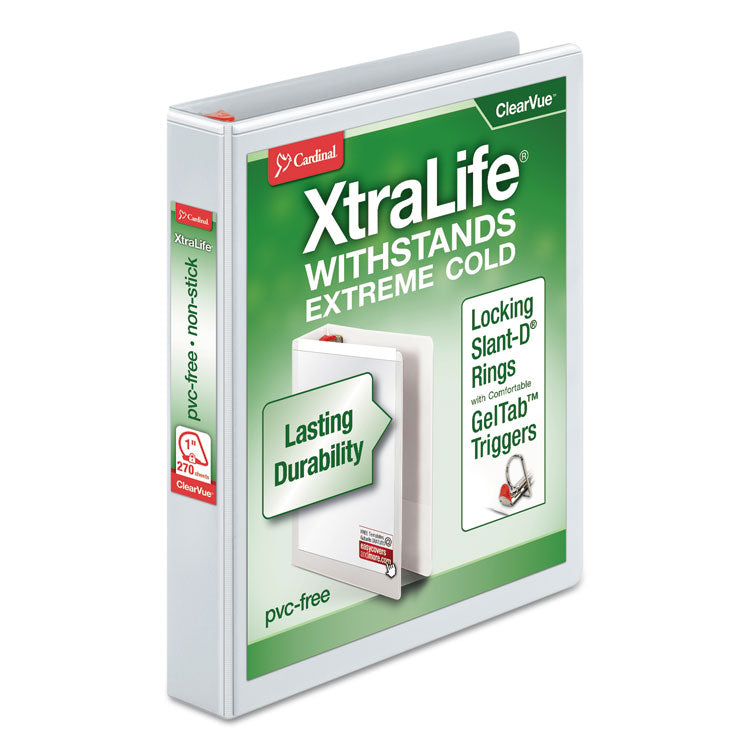 Cardinal - XtraLife ClearVue Non-Stick Locking Slant-D Ring Binder, 3 Rings, 1" Capacity, 11 x 8.5, White