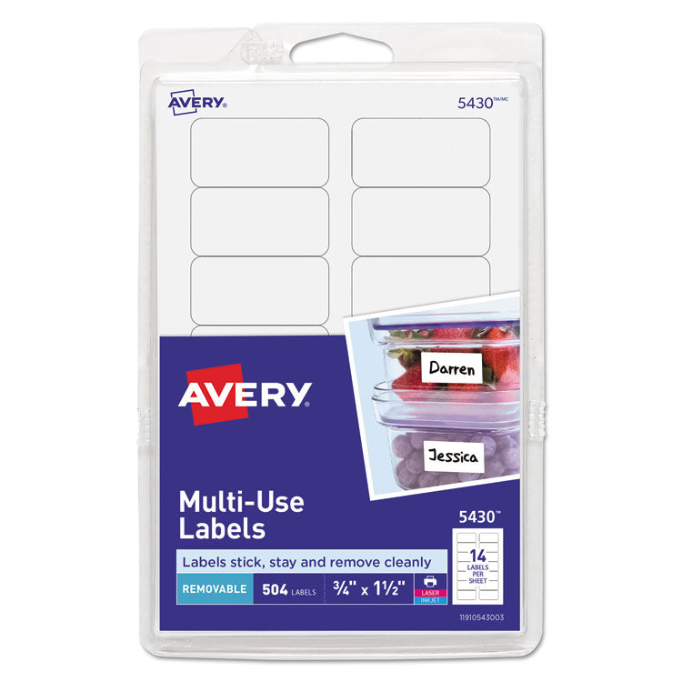 Avery - Removable Multi-Use Labels, Inkjet/Laser Printers, 0.75 x 1.5, White, 14/Sheet, 36 Sheets/Pack, (5430)