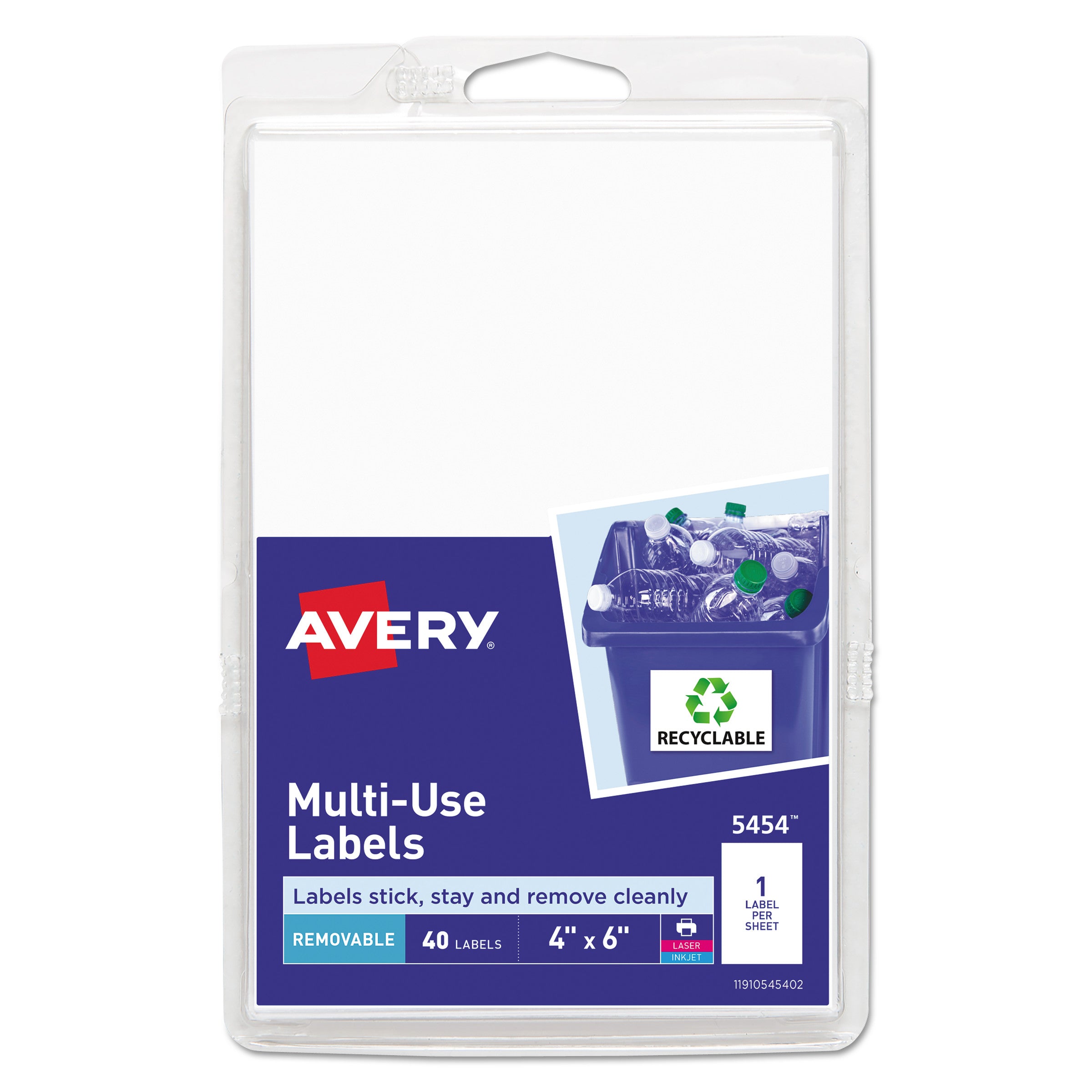 Removable Multi-Use Labels, Inkjet/laser Printers, 4 X 6, White, 40/pack, (5454)