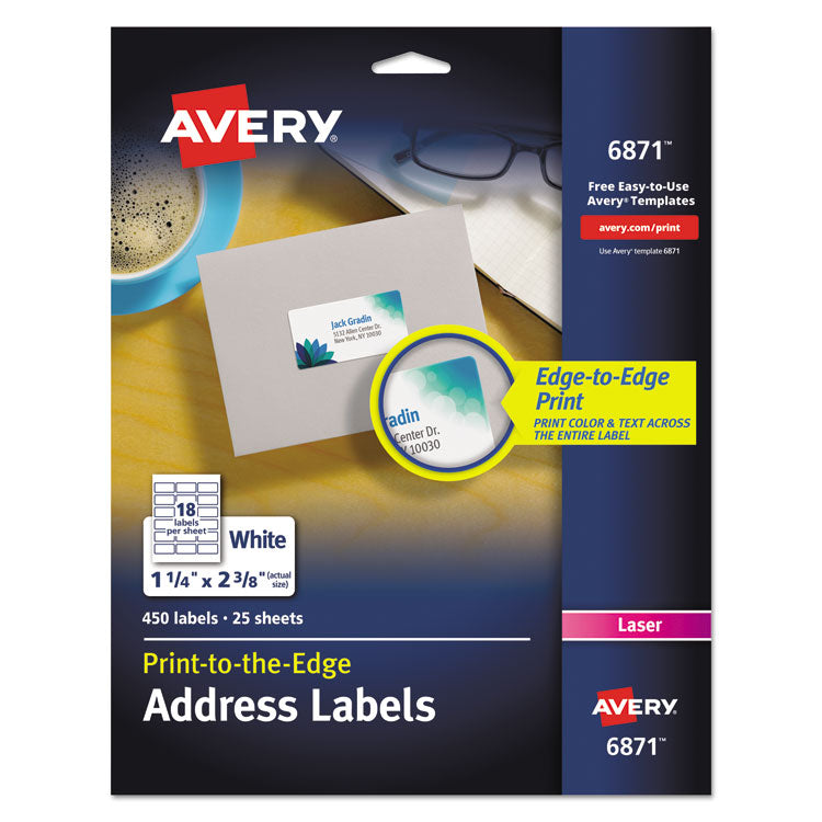 Avery - Vibrant Laser Color-Print Labels w/ Sure Feed, 1 1/4 x 2 3/8, White, 450/Pack