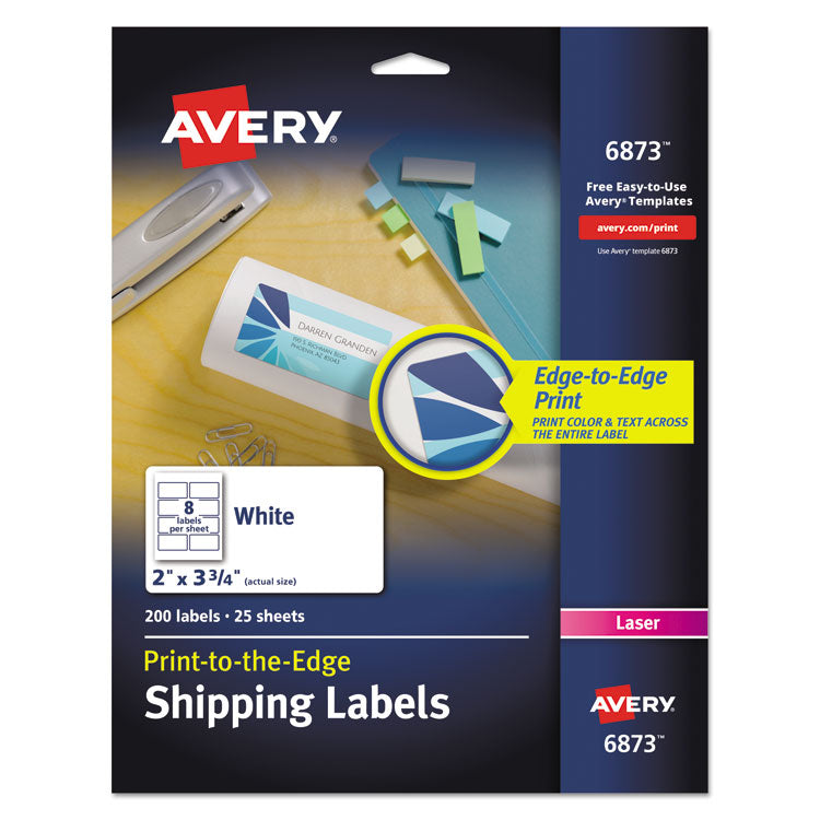 Avery - Vibrant Laser Color-Print Labels w/ Sure Feed, 2 x 3 3/4, White, 200/PK