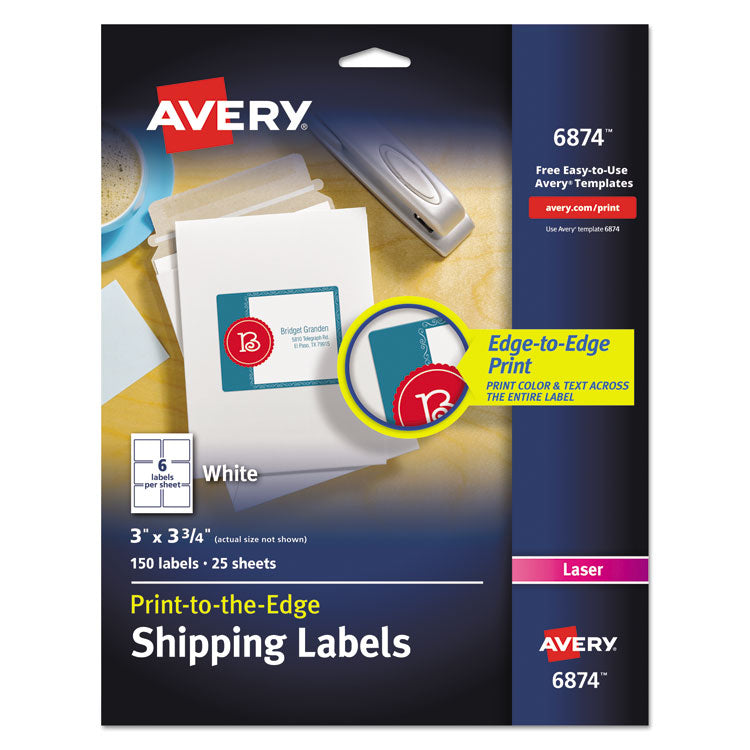 Avery - Vibrant Laser Color-Print Labels w/ Sure Feed, 3 x 3 3/4, White, 150/PK