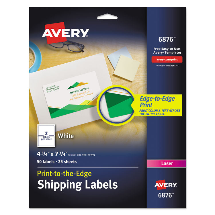 Avery - Vibrant Laser Color-Print Labels w/ Sure Feed, 4 3/4 x 7 3/4, White, 50/Pack