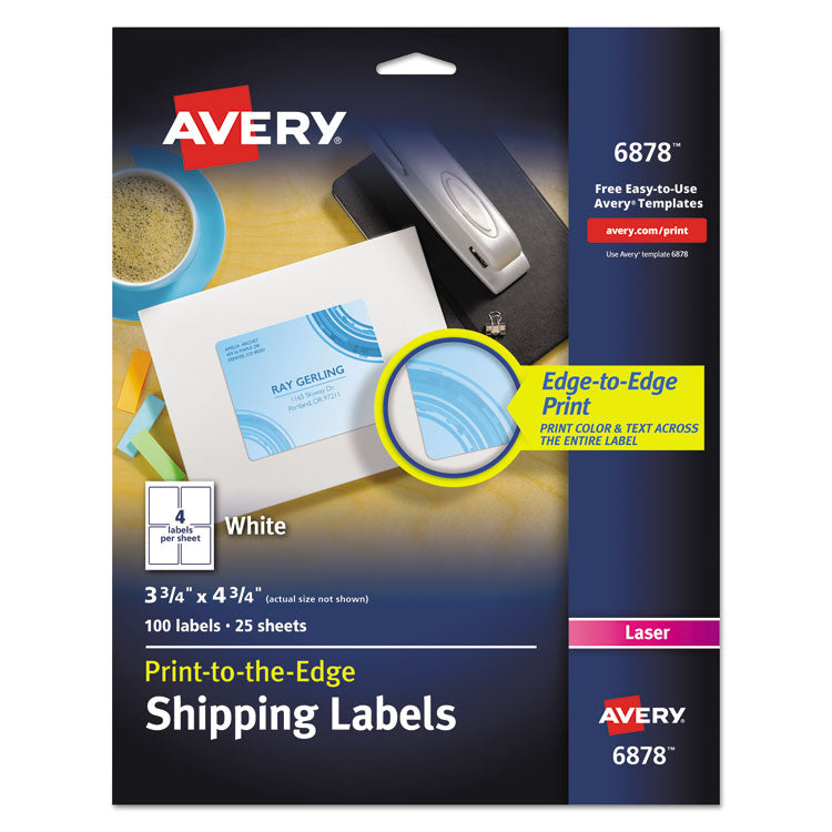 Avery - Vibrant Laser Color-Print Labels w/ Sure Feed, 3 3/4 x 4 3/4, White, 100/PK