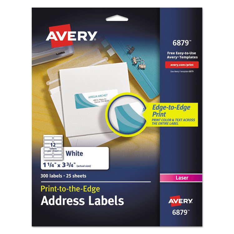 Avery - Vibrant Laser Color-Print Labels w/ Sure Feed, 1 1/4 x 3 3/4, White, 300/Pack