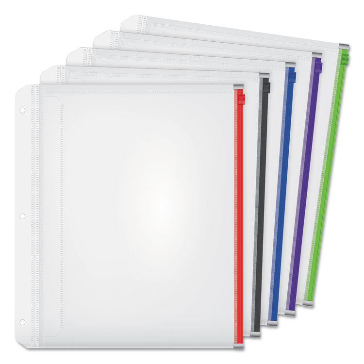 Cardinal - Expanding Zipper Binder Pocket, 8.5 x 11, Assorted Colors, 5/Pack