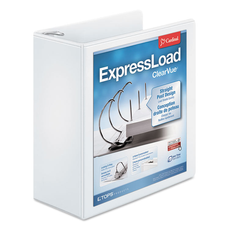 Cardinal - ExpressLoad ClearVue Locking D-Ring Binder, 3 Rings, 4" Capacity, 11 x 8.5, White