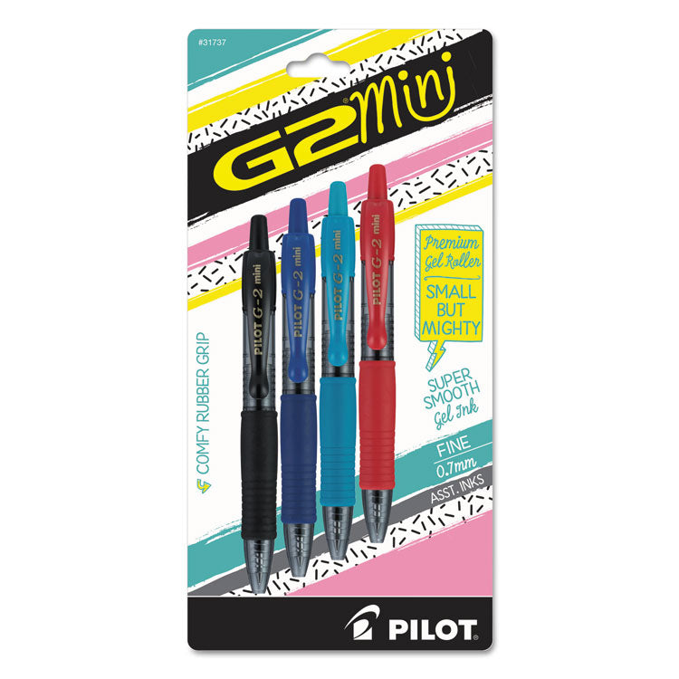 Pilot - G2 Mini Gel Pen, Retractable, Fine 0.7 mm, Assorted Ink and Barrel Colors, 4/Pack