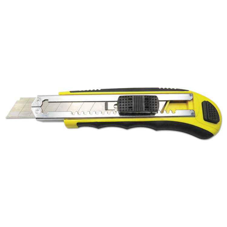 Boardwalk - Rubber-Gripped Retractable Snap Blade Knife, 4" Blade, 5.5" Plastic/Rubber Handle, Black/Yellow