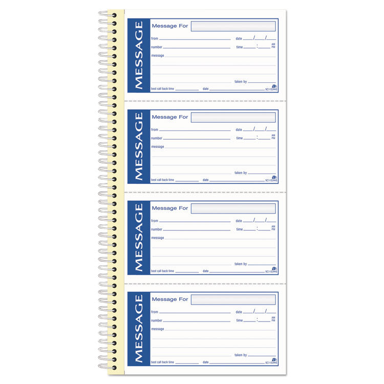 Adams - Write 'n Stick Phone Message Book, Two-Part Carbonless, 4.75 x 2.75, 4 Forms/Sheet, 200 Forms Total