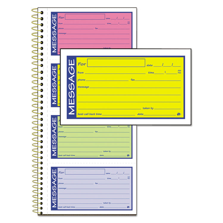 Adams - Wirebound Telephone Book with Multicolored Messages, Two-Part Carbonless, 4.75 x 2.75, 4 Forms/Sheet, 200 Forms Total