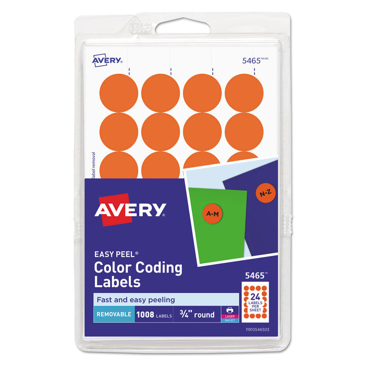 Avery - Printable Self-Adhesive Removable Color-Coding Labels, 0.75" dia., Orange, 24/Sheet, 42 Sheets/Pack, (5465)