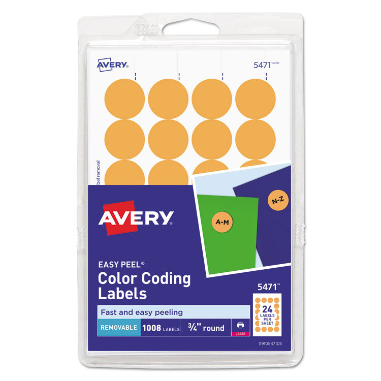 Avery - Printable Self-Adhesive Removable Color-Coding Labels, 0.75" dia., Neon Orange, 24/Sheet, 42 Sheets/Pack, (5471)