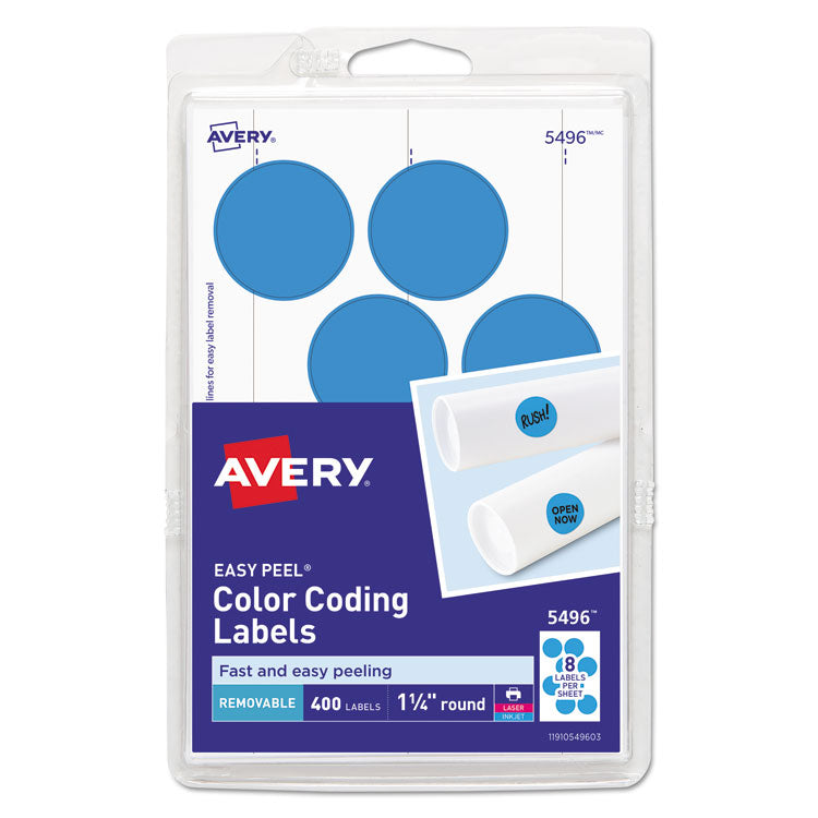 Avery - Printable Self-Adhesive Removable Color-Coding Labels, 1.25" dia., Light Blue, 8/Sheet, 50 Sheets/Pack, (5496)