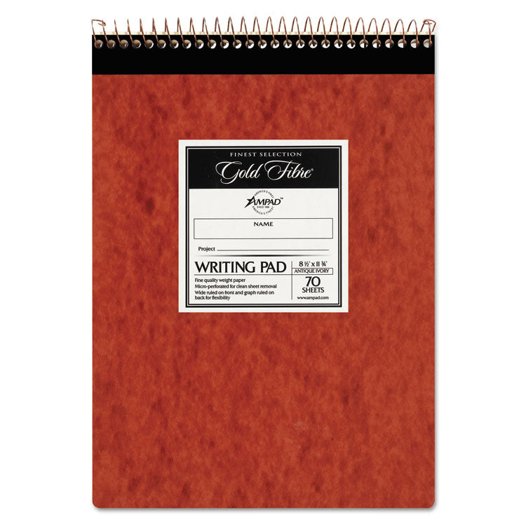 Ampad - Gold Fibre Retro Wirebound Writing Pads, Wide/Legal and Quadrille Rule, Red Cover, 70 White 8.5 x 11.75 Sheets