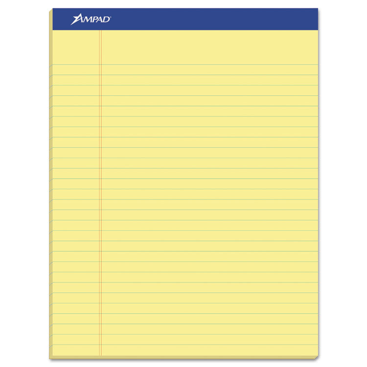 Ampad - Perforated Writing Pads, Wide/Legal Rule, 50 Canary-Yellow 8.5 x 11.75 Sheets, Dozen