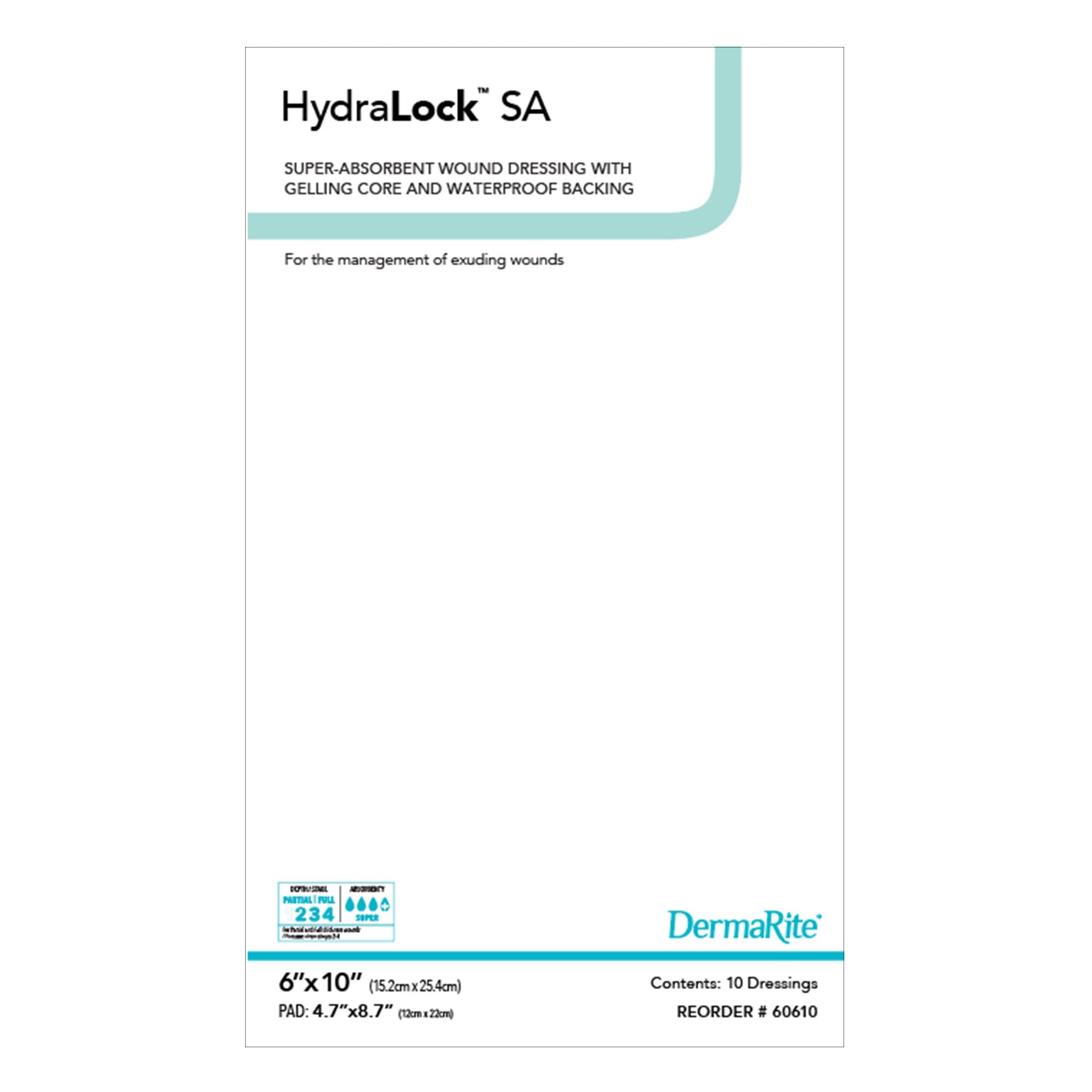 DermaRite Industries - Super Absorbent Dressing HydraLock™ SA 6 X 10 Inch Rectangle [10/BX]