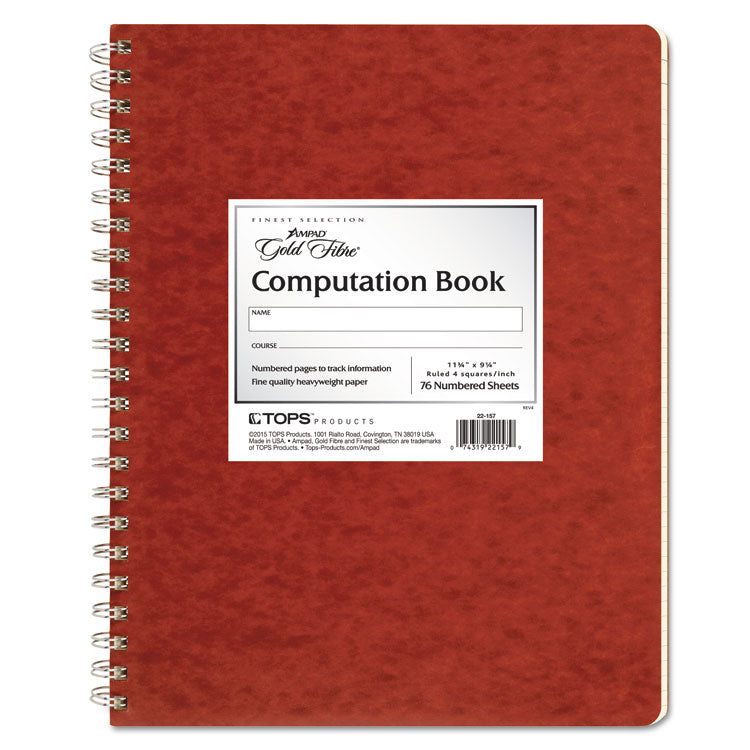 Ampad - Computation Book, Quadrille Rule (4 sq/in), Brown Cover, (76) 11.75 x 9.25 Sheets