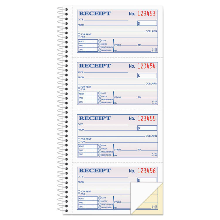 Adams - 2-Part Receipt Book, Two-Part Carbonless, 4.75 x 2.75, 4 Forms/Sheet, 200 Forms Total