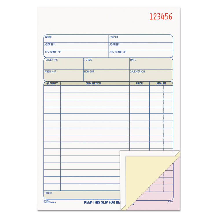 TOPS - Sales Order Book, Three-Part Carbonless, 7.94 x 5.56, 50 Forms Total