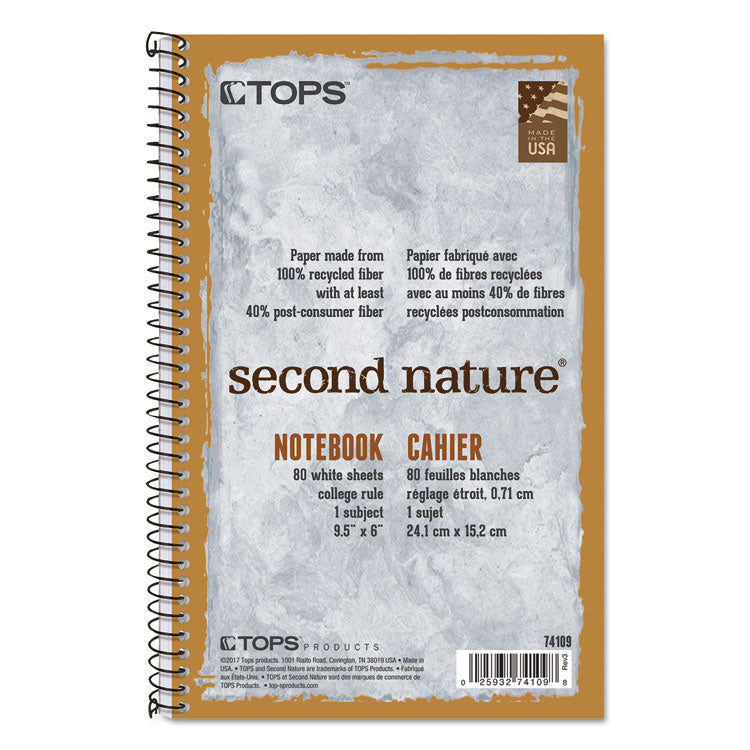 TOPS - Second Nature Single Subject Wirebound Notebooks, Medium/College Rule, Light Blue Cover, (80) 9.5 x 6 Sheets