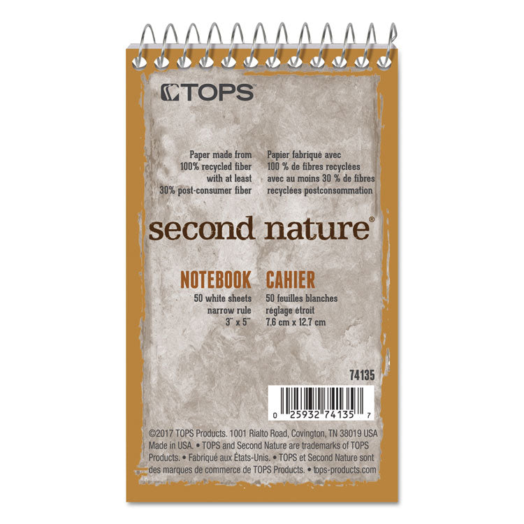 TOPS - Second Nature Wirebound Notepads, Narrow Rule, Randomly Assorted Cover Colors, 50 White 3 x 5 Sheets