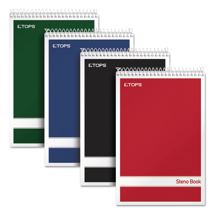 TOPS - Steno Pad, Gregg Rule, Assorted Cover Colors, 80 White 6 x 9 Sheets, 4/Pack
