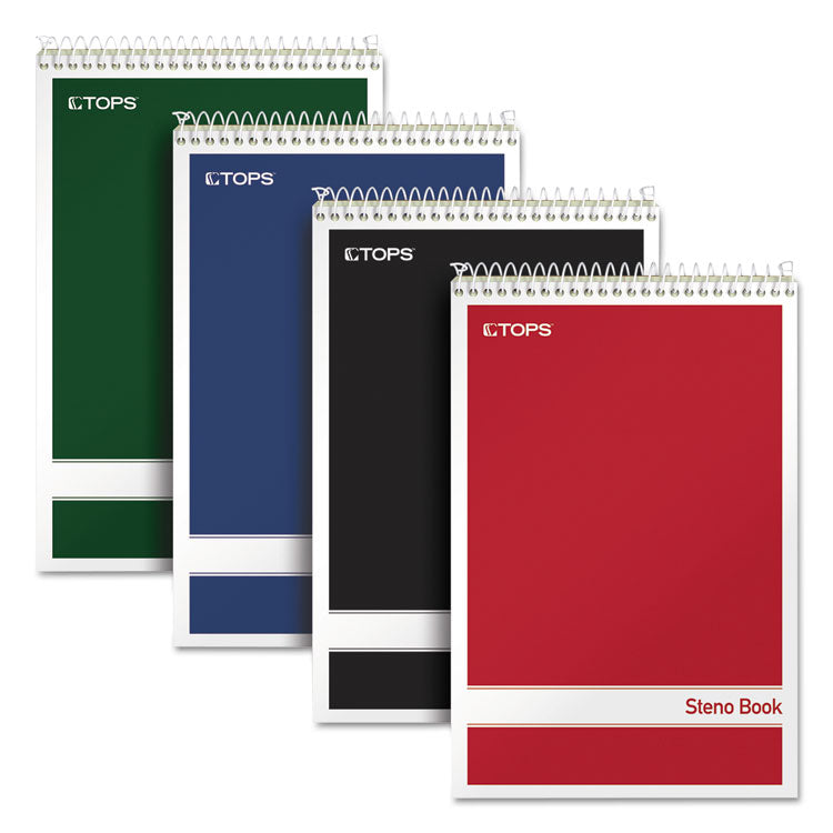 TOPS - Steno Pad, Gregg Rule, Assorted Cover Colors, 80 Green-Tint 6 x 9 Sheets, 4/Pack