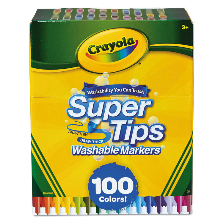 Crayola - Super Tips Washable Markers, Fine/Broad Bullet Tips, Assorted Colors, 100/Set