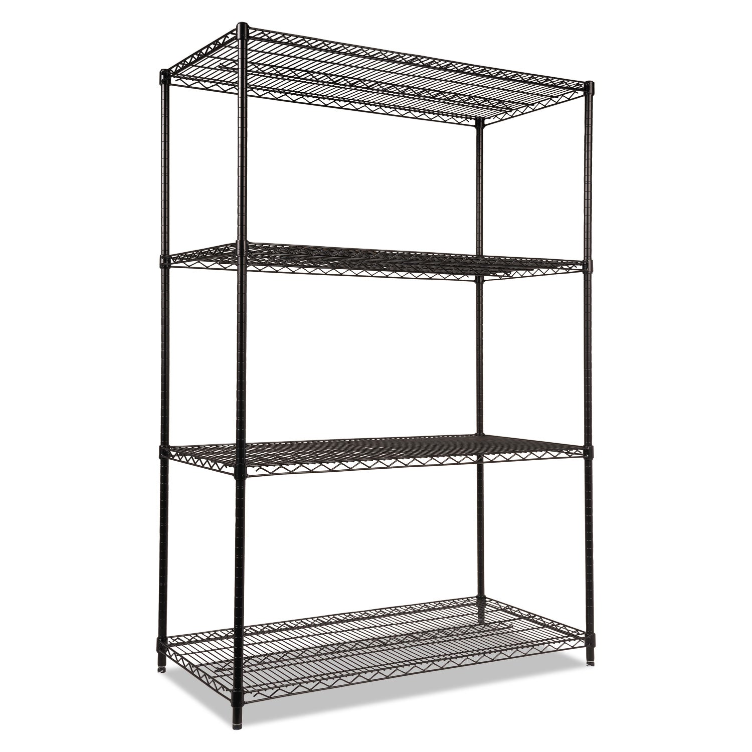 NSF Certified Industrial Four-Shelf Wire Shelving Kit, 48"w x 24"d x 72"h, Black