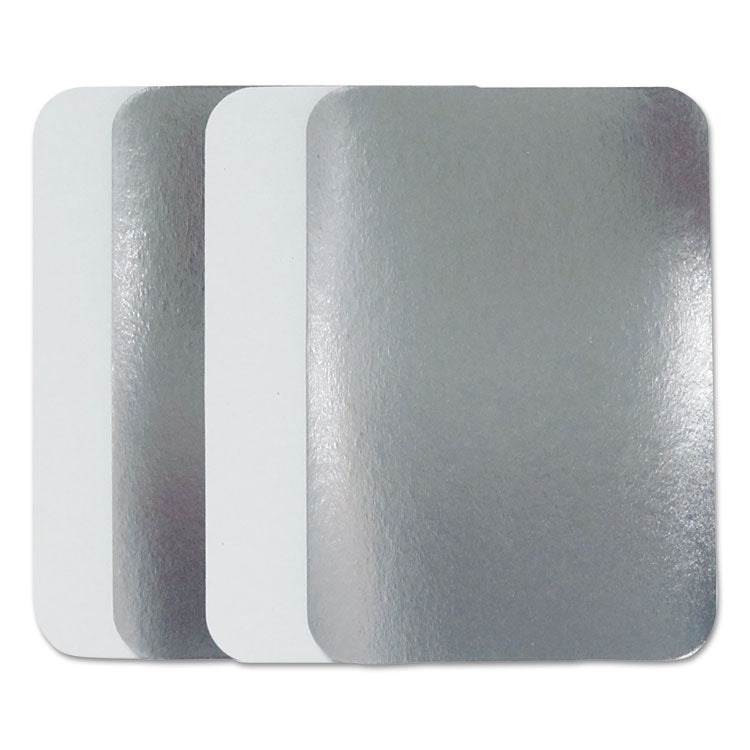 Durable Packaging - Flat Board Lids, For 1.5 lb Oblong Pans, Silver, Paper, 500 /Carton