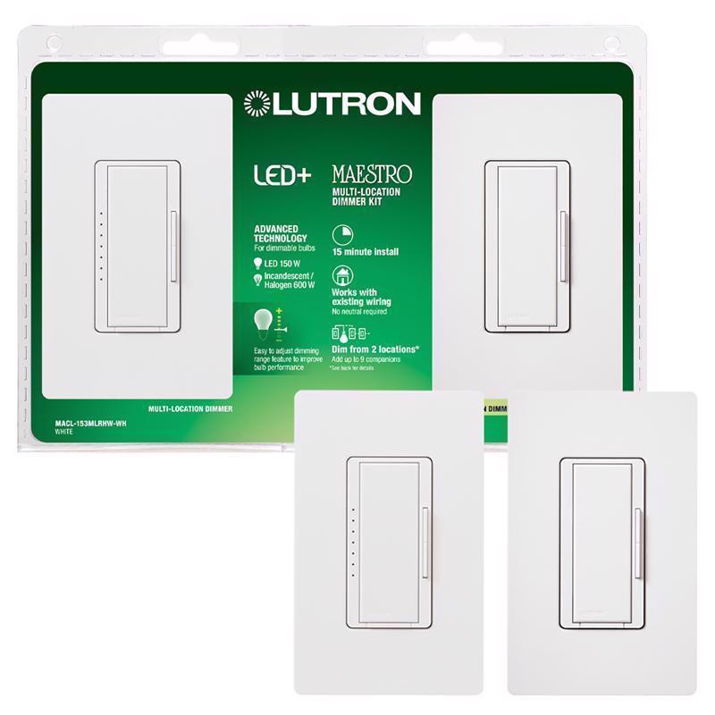 LUTRON - Lutron Maestro White 150 W 3-Way Dimmer Switch 1 pk [MACL-153MLRHW-W]