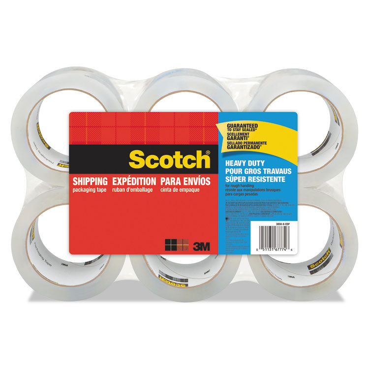 Scotch - 3850 Heavy-Duty Packaging Tape, 3" Core, 1.88" x 54.6 yds, Clear, 6/Pack