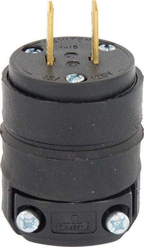 LEVITON - Leviton Commercial and Residential Rubber Straight Blade Plug 1-15P 18-12 AWG 2 Pole 2 Wire