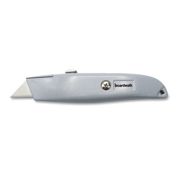 Boardwalk - Retractable Metal Utility Knife, Retractable, 6" Die-Cast Handle, Gray