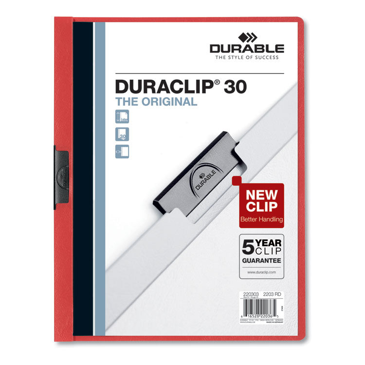 Durable - DuraClip Report Cover, Clip Fastener, 8.5 x 11 , Clear/Red, 25/Box