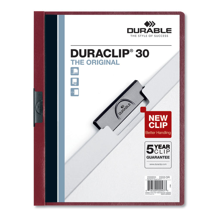 Durable - DuraClip Report Cover, Clip Fastener, 8.5 x 11, Clear/Maroon, 25/Box