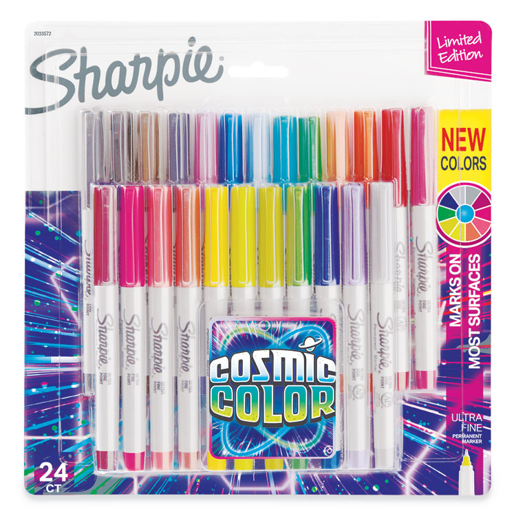 Sharpie - Cosmic Color Permanent Markers, Extra-Fine Needle Tip, Assorted Cosmic Colors, 24/Pack