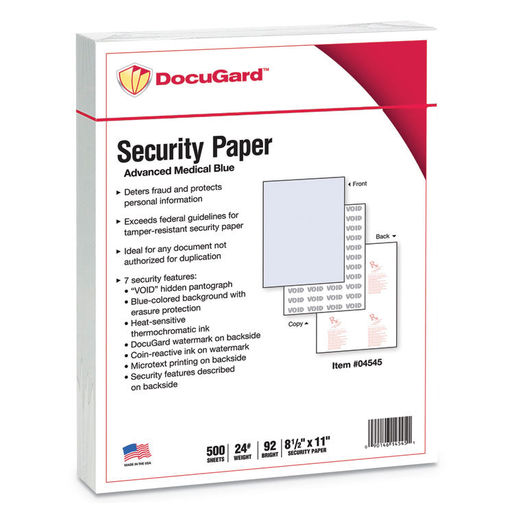 DocuGard - Medical Security Papers, 24 lb Bond Weight, 8.5 x 11, Blue, 500/Ream (9209875)