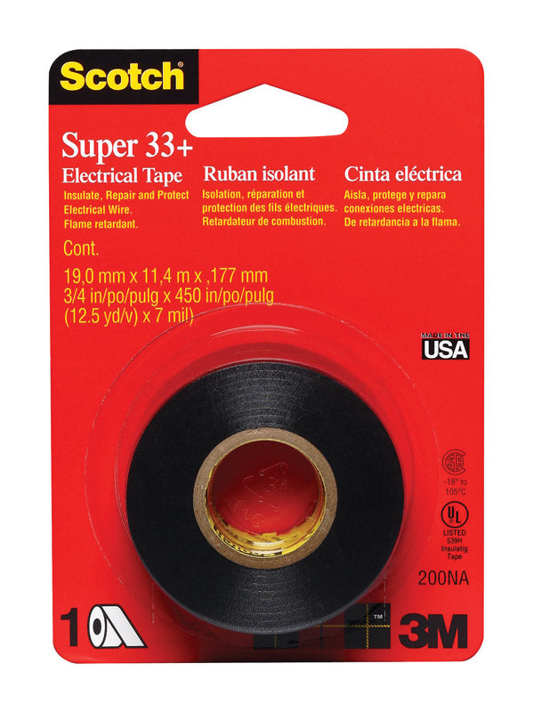 SCOTCH - Scotch Super 33+ 3/4 in. W X 450 in. L Black Vinyl Electrical Tape - Case of 6 [200NA]